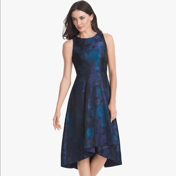 White House Black Market Dresses & Skirts - SLEEVELESS JACQUARD HIGH-LOW FIT-AND-FLARE DRESS